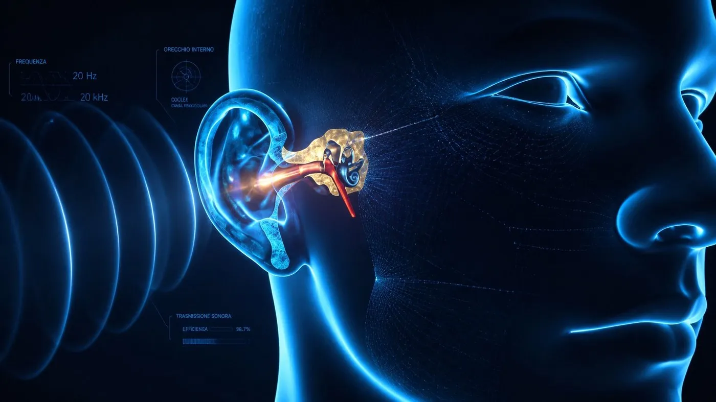 Onde sonore, orecchio interno, coclea, nervo acustico — la via auditiva