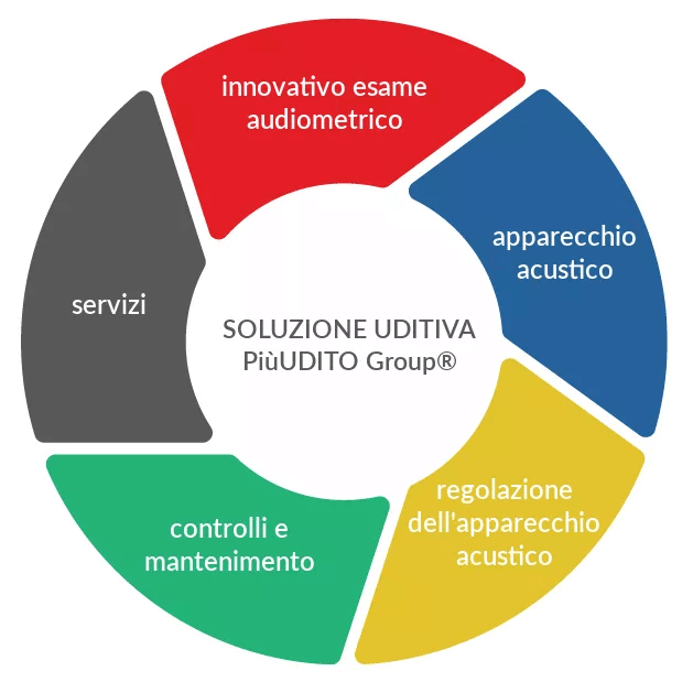 Soluzione Uditiva Completa: innovativo esame audiometrico, apparecchio acustico, regolazione di precisione NPA, controlli e mantenimento, servizi